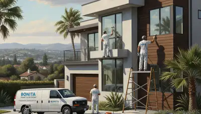Professional painters completing a house painting project in La Jolla, CA