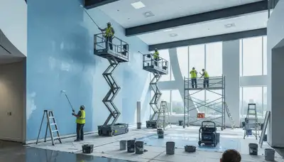 Commercial painting crew in La Jolla, CA applying durable coatings to a commercial building exterior