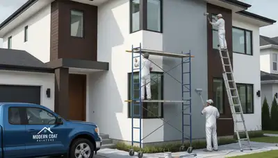 House painters in La Jolla, CA applying coastal-ready exterior paint on a home