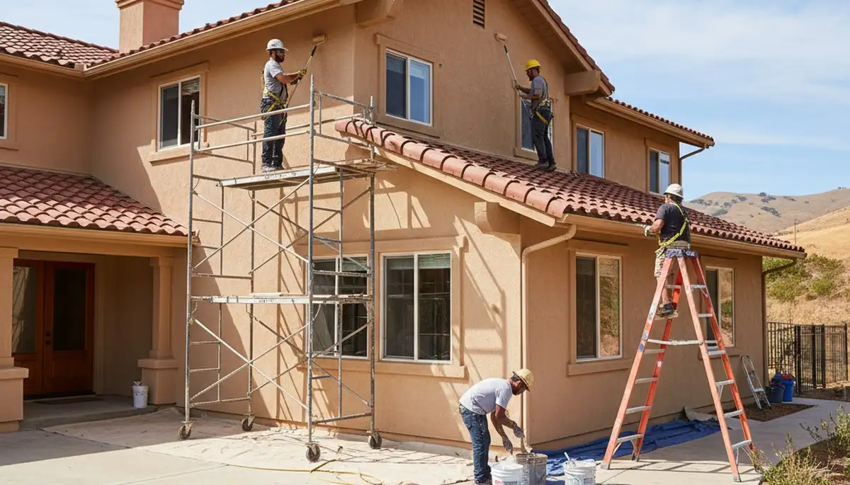 Professional painters painting a La Jolla, CA home exterior for local painting services